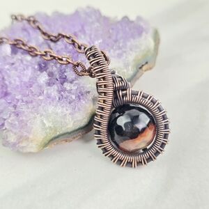 Fire Agate Necklace Crystal Stone Copper Wire Wrapped Pendant Jewelry Handmade